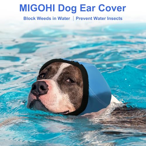 Image of MIGOHI Dog Ear Muffs Noise Protection, Calming Hoodie with Soft Padding-Adjustable Headphones for Dog, Hook & Loop Headband for Dogs, M, Blue