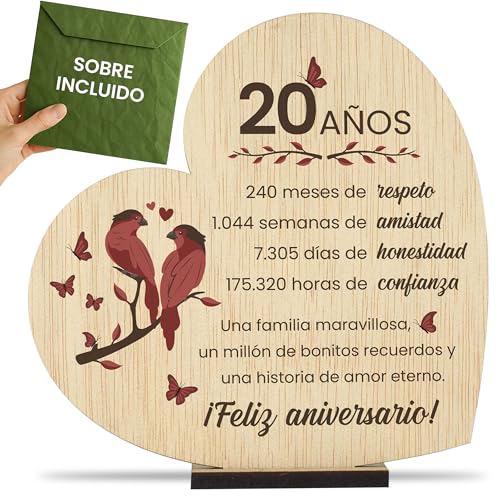 CONTRAXT Presentes 20º aniversário casamentos ou namorados. Detalhes presentes originais cartão de felicitação aniversário de casamento casal 20 anos noivos casados mulher homem (20 anos)