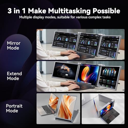 Image of Laptop Screen Extender, 14 inch FHD 1080P IPS Laptop Monitor Extender, 315 Rotation Triple Portable Monitor for 13.5 inch -16.5 inch Laptops, Type-C /HDMI /USB-A Plug & Play for Wins, Mac, Android, Switch