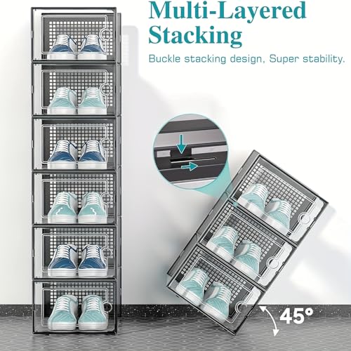 Stapelbare, verdickte Kunststoff-Schuh-Aufbewahrungsboxen mit Deckel, faltbar, platzsparende Turnschuhe, ideal für Zuhause, Schrank und Reisen – Schuhbehälter-Set
