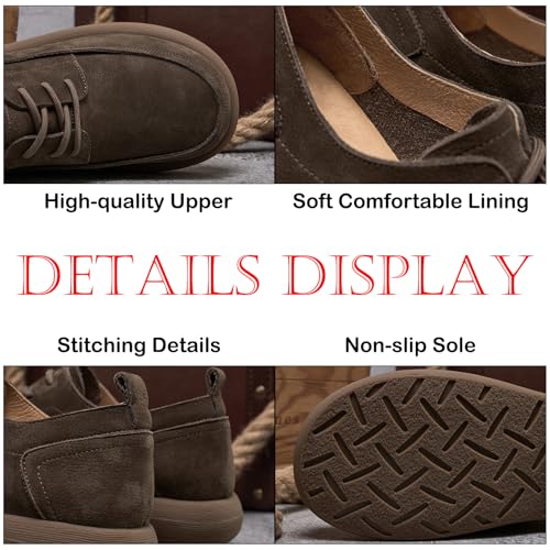 Men's Genuine Leather Round Toe Stacked Platform Oxfords Retro Classic Lace Up Comfortable Non-Slip Block Heel Oxford Sneakers Driving Work Business Dress Shoes3