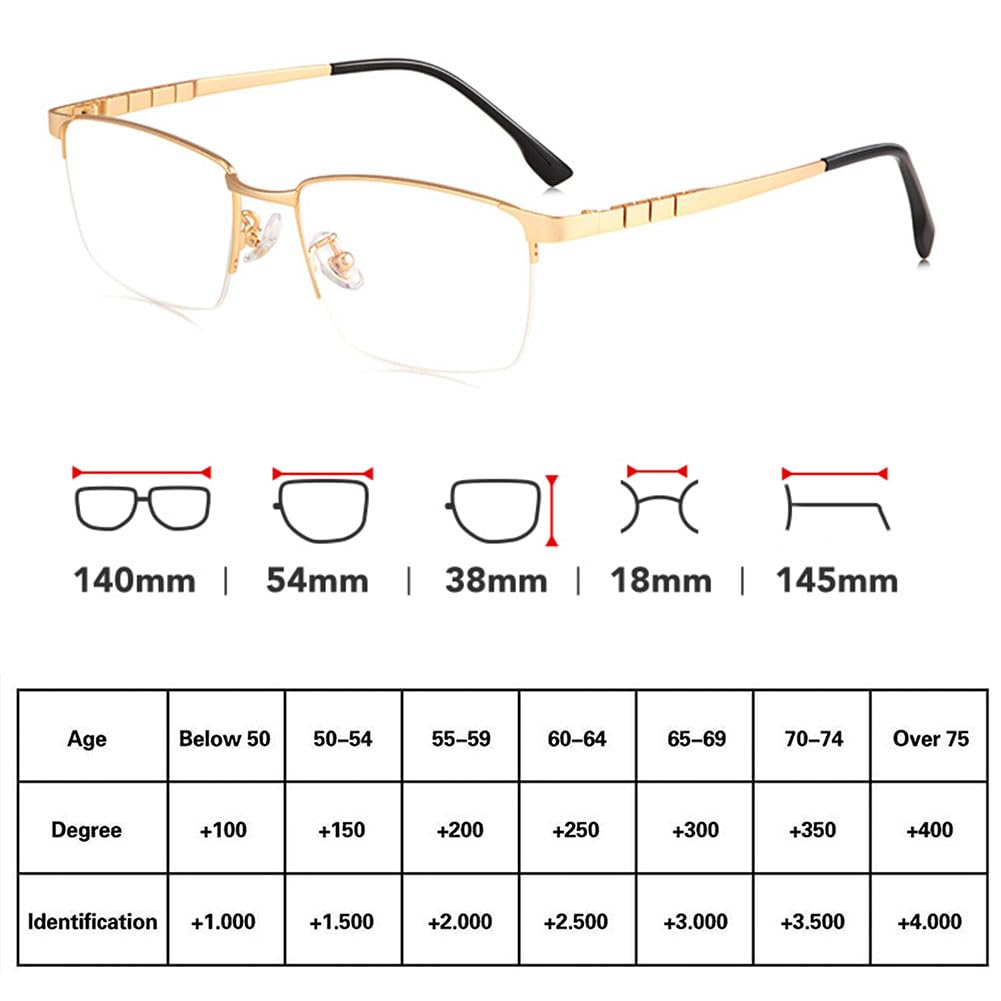 JIETIAN Negocio de Hombres de Titanio Puro HD Anti-Blue Light Lentes de Resina asférica 1,56 Gafas de Lectura,Plata,+2.25