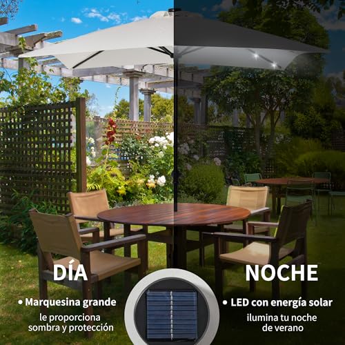 Sombrilla terraza exterior de acero con luces LED parasol rectangular inclinable de diseño 3