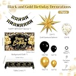 Black and Gold Birthday Decorations for Men Women, 71pcs Black and Gold Party Decorations with Backdrop, Tablecloth, Gold Foil Balloons, Banner, Balloon Arch for Birthday Party Decorations - Image 2