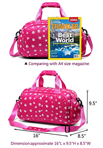 Girls Overnight Duffle Bag for Weekend Travel Little Kid Women Holdall Airplane Underseat Carry On Luggage Small Carryon Duffel for Weekender Overnighter Travel Maternity Labor Delivery Bag (Hot Pink)