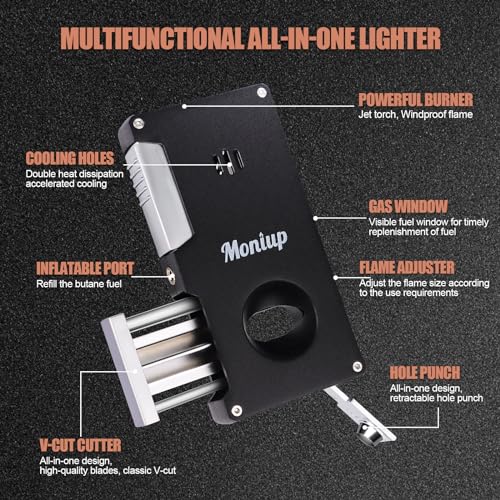 Encendedor Jet Torch con V Cutter integrado y estuche de cuero miniatura 2