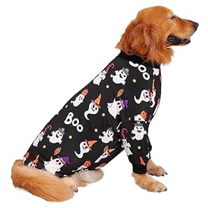 HDE Dog Pajamas One Piece Jammies Jumpsuit Pet Clothes Outfit Stretchy Lightweight Comfy Shirt Pjs for M-3XL Dogs Cute Ghosts – 3XL