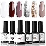 Modelones Gel Nail Polish Set, Gold Silver Glitter Gel Nail Polish Kit Burgundy Red Brown Gel Polish...