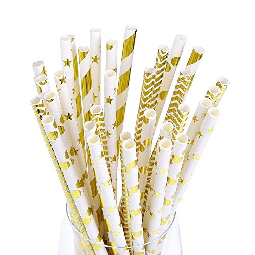 Vientiane papieren rietjes, 100 stuks biologisch papier stro met sterstrepen, voor verjaardag, bruiloft, babyparty… - Image 3