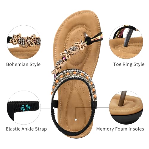 Image of Ablanczoom Flat Sandals for Women Summer: Casual Boho Beaded Toe Ring Dress Shoes - Comfortable Vacation Daily Walking Shoes