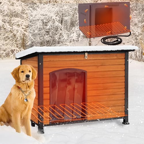 Aivituvin Heated Dog House Outdoor 43.3" Insulated Dog Kennel with