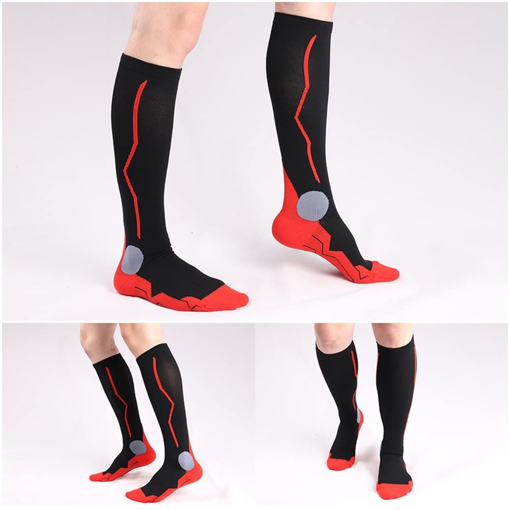 Calcetines de ciclismo 3 pares de deportes deportes Corrientes largos de fútbol de fútbol calcetines de la pierna Compresión de la pierna Estiramiento de las medias de la compresión atlética Calcetine
