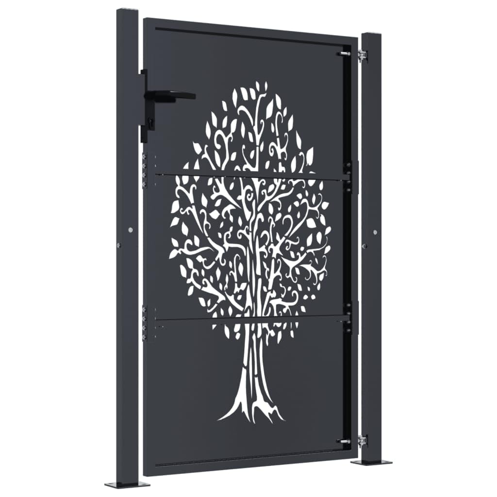 vidaXL Cancello Giardino Antracite 100x125 cm in Acciaio Design Albero, cancello, cancello in Acciaio, cancello da Esterno, cancello di Sicurezza