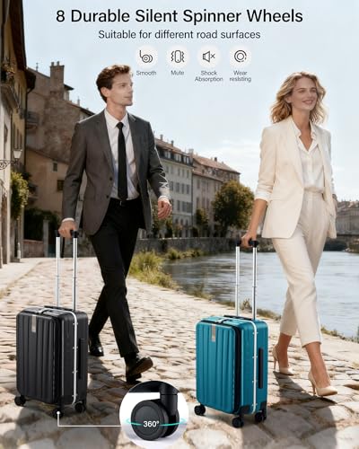 Image of Hanke 16 20 24 26 Inch Carry On Suitcase PC Hardshell Luggage Top Open Aluminum Frame Rolling Suitcases with Wheels Travel Luggage for Womem Men, Caribbean Blue, 24 Inch