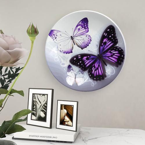 Plato decorativo de cerámica mariposas blancas y moradas 8 pulgadas miniatura 5