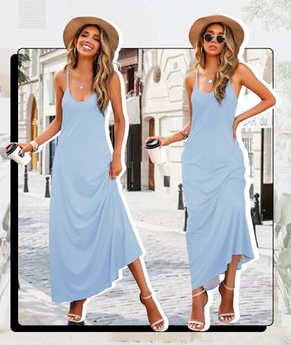 Image of Wolddress Womens Maxi Dress with Pockets 2026 Casual Strap Plus Size Loose Plain Long Office Summer Beach Travel Dresses S-5X