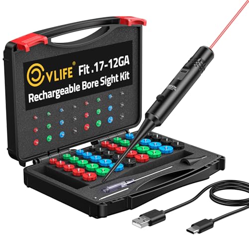 CVLIFE Rechargeable Bore Sight Laser Kit with 64 Adapters fit 0.17 to 12GA Calibers, Professional Red Laser Bore Sight with Button Switch, Powerful Choice for Hunting Bore Sight Tool