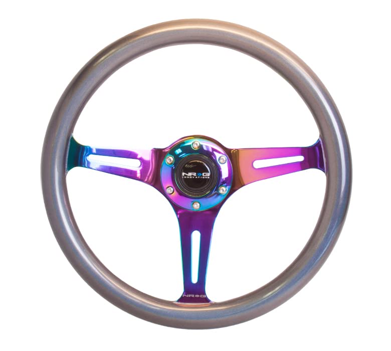 NRG InnovationsNRG-ST-015MC-CN Steering Wheel - 350mm 25mm Deep Configuration, Chameleon Classic Wood Grain Wheel 3 Neochrome Spokes- Pearlescent Paint Grip