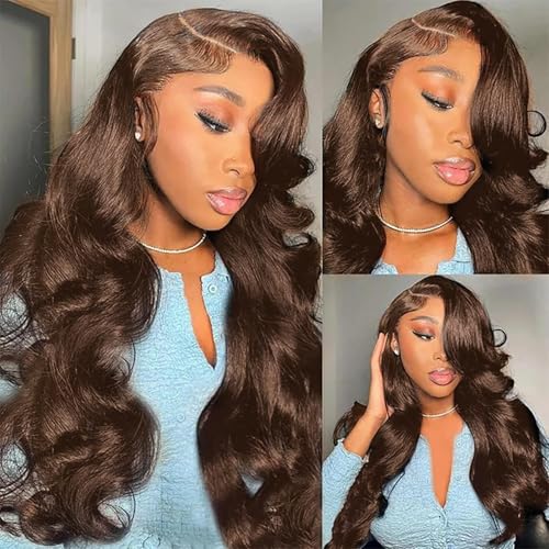 Chocolate Brown Lace Front Wig 200 Density 13x6 HD Body Wave Lace Front Wigs Human Hair Pre Plucked Colored Frontal Glueless Brown Human Hair Wig for Women 12Inch