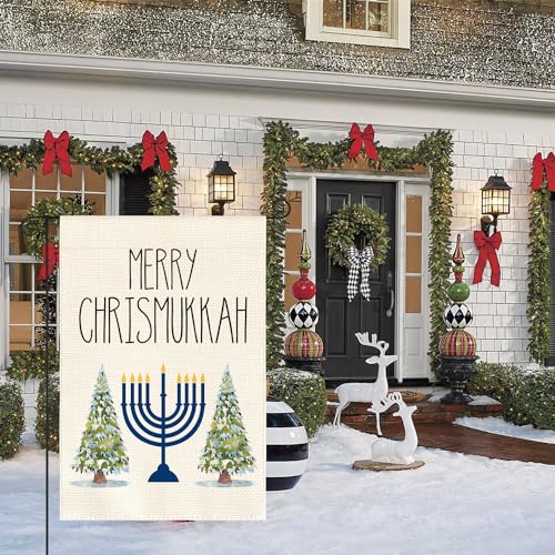 Drapeau de jardin vertical anti-décoloration Menorah double face hiver 30x45cm - 3