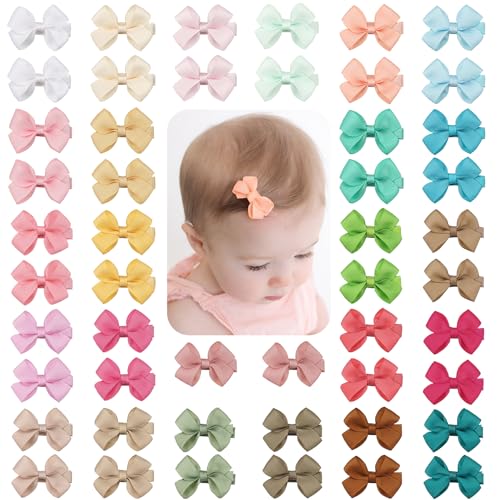 Image of CLLOT 50PCS 2inch Baby Hair Clips - Fully Lined Baby Bows Hair Pins for Baby Girls Infants Toddlers 25 Colors in Pairs