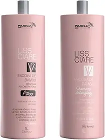 Kit Profissional Progressiva Bambu Shampoo Detangling 1L e Máscara Reconstrutora com Ácido Hialurônico, Sem Formol