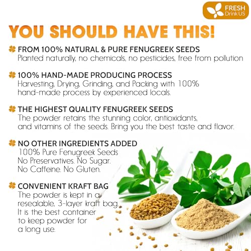 Image of FreshDrinkUS, Premium 16oz Fenugreek Powder, 100% Natural and Pure from Fenugreek, Perfect for Curries Soups, and Spice Blends, No Additives, No Gluten, No Sugar, Vegan
