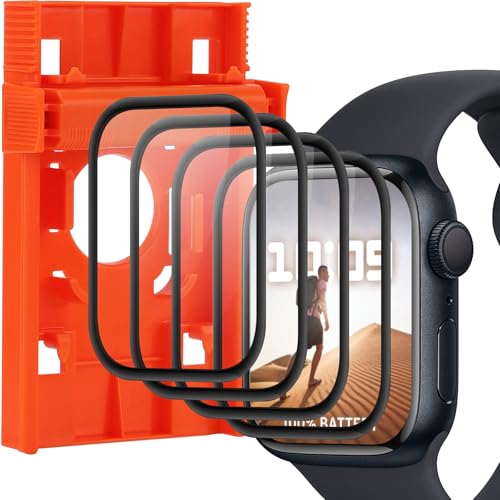 Beukei Panzer Schutz Glas für Apple Watch Series 6/5/4/SE/SE2/SE3 40mm 4 Stück Gasschutzfolie mit Auto-Installationsbox[Anti-Kratzen][Sans Bulless][9H Härte] Film