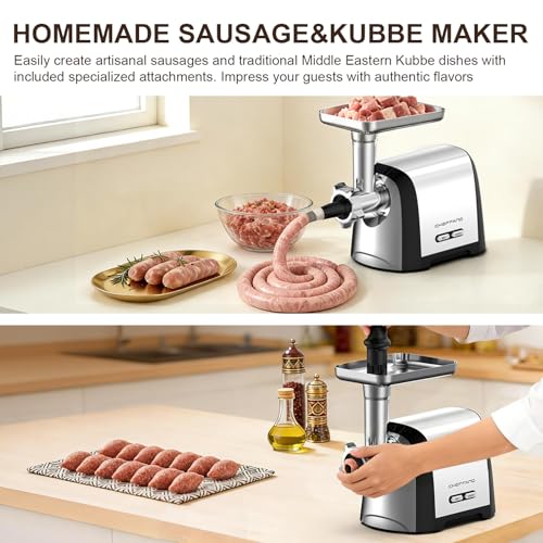 Image of Electric Meat Grinder, 2600W Max 3-IN-1 Heavy Duty Sausage Stuffer with Sausage tube & Kubbe Kit, 3 Grinding Plates 2 Blades for Home Kitchen & Small Commercial Use, Stainless Steel