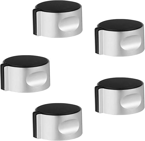 Happyyami Botón de estufa de gas, 5 piezas, perilla de estufa de gas de metal, perillas de control de cocina de gas plateadas, adaptadores de