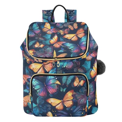 Sac à dos pour femme papillon bleu noir voyage antivol grand ordinateur