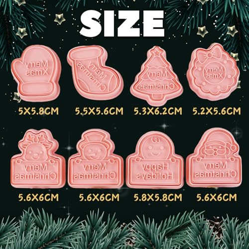 PTaizjjz Christmas Cookie Cutters, 8pcs 3D Pressable Christmas Cookie Stamps Set- Gingerbread Man, Christmas Tree - Image 2