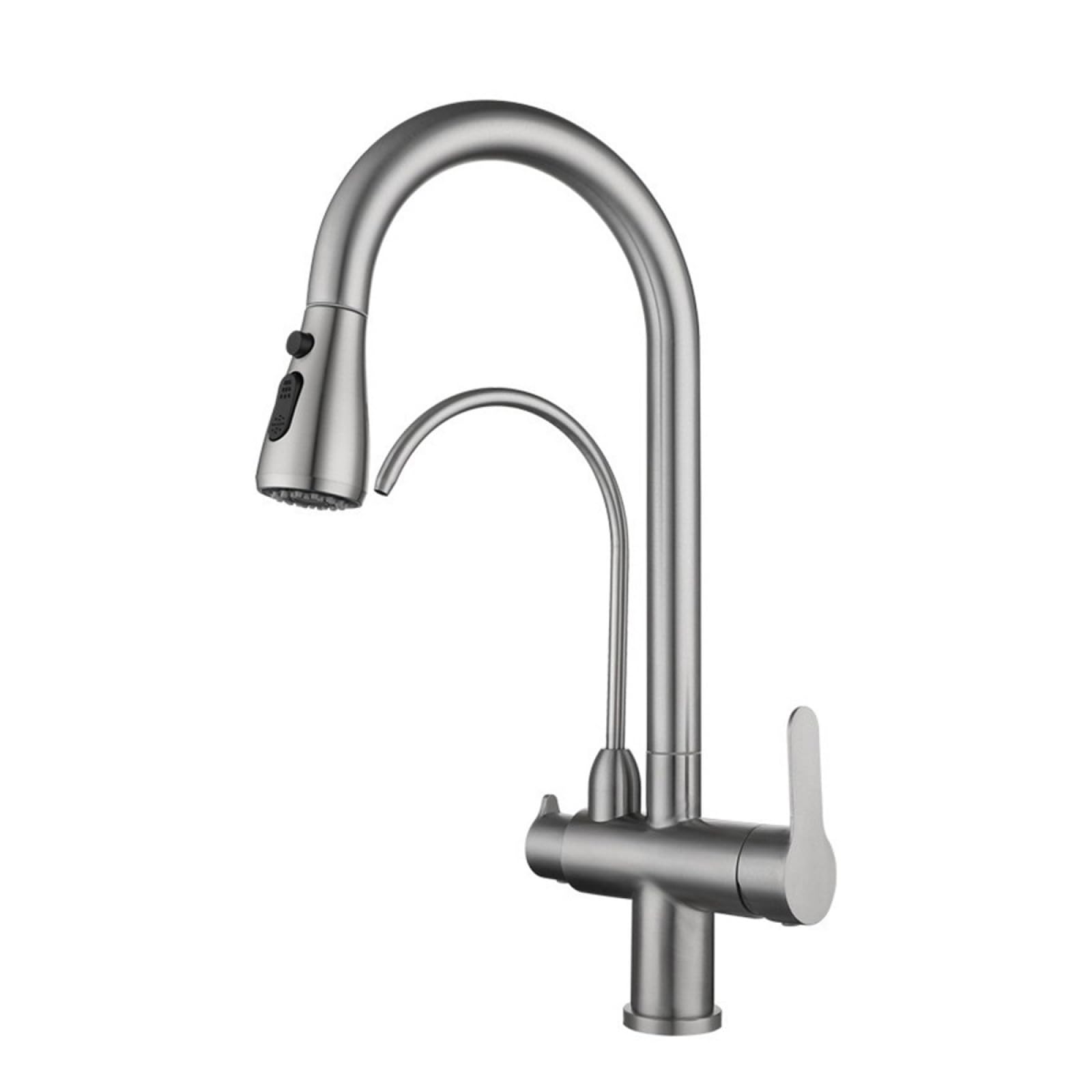 Fanjubei Brushed Kitchen Pull-Out Telescopic Rotating 304 Stainless Steel Hot And Cold Direct Drinking Water Faucet,