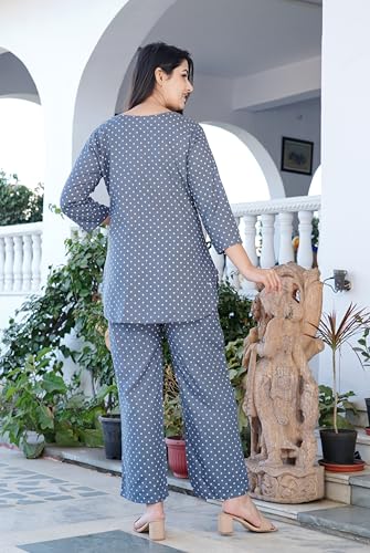 Image of Amazon Brand - Tavasya Women Cotton- Rayon Printed Kurti with Pant Co-Ord Set | Soft Comfortable Straight Fit Ethnic Kurta Set | 3 /4 Sleeves V-Neck Daily, Office & Casual Wear