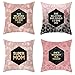 Lieson Coussin de Canapé 40x40, Housse Coussin Canapé Rose Noir Or Coussin Decoration Exterieur Motif Quadrilatère 3D, Polyester