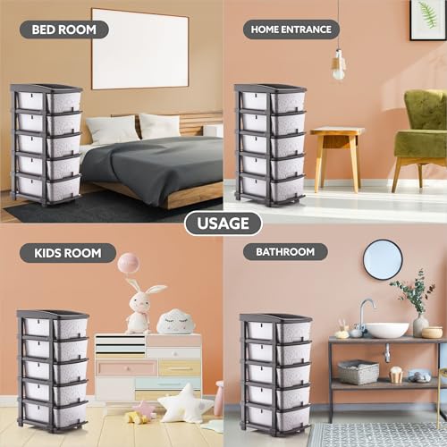 Image of 5XL Plastic Modular Drawer System for Home, Office, Hospital, Parlor, School, Doctors, Home and Kids, Product Dimension When assembeled (30cmx38cmx78 cm) Grey (Grey, 5XL)
