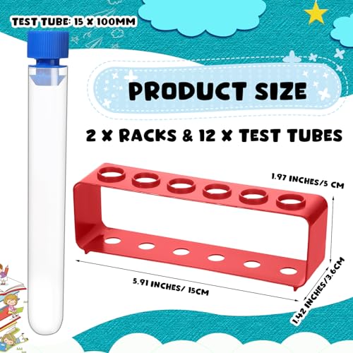 2 sets test tubes with rack clear plastic test with caps and 6 holes holder rack nurse party decorations shot tubes for scientific experiments party favors candyredintegrated