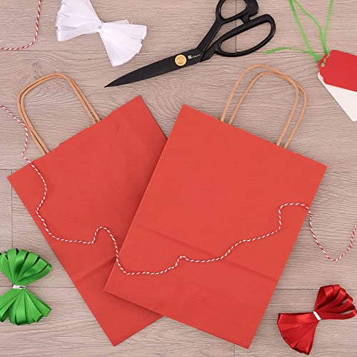 Image of Gift Bags, Red Paper Bags - 10 pcs 8x4x10 inch Small Return Gift Bag with Handles for Birthday, Party Favor- Craft Totes-Paper Carry Bags- Gift Covers (Pack of 10)