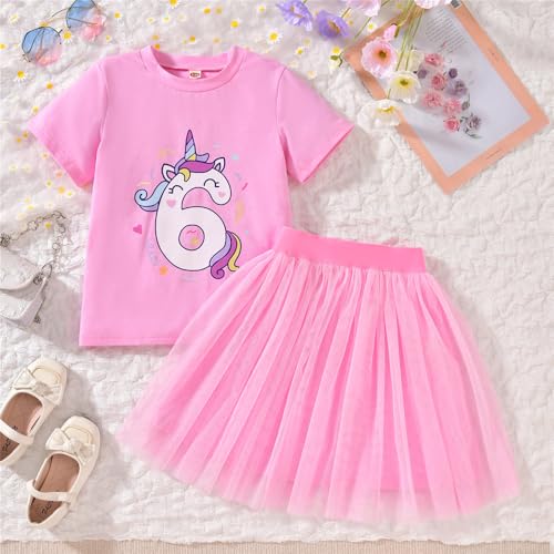 Image of 6th Birthday Outfit for Girls 6 Year Old Six Sixth Shirt Skirt Birthday Outfit