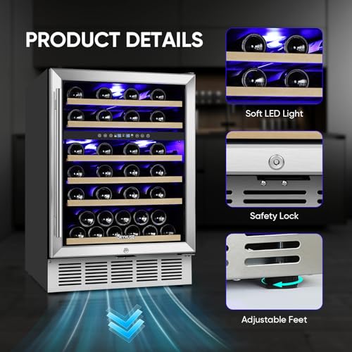 Image of ORYMUSE 24 Inch Wine Cooler Refrigerator, 46 Bottle Dual Zone Wine Fridge with Stainless Steel Glass Door, Adjustable Shelves, Upgraded Compressor, Built-In Freestanding for Home, Bar, Kitchen