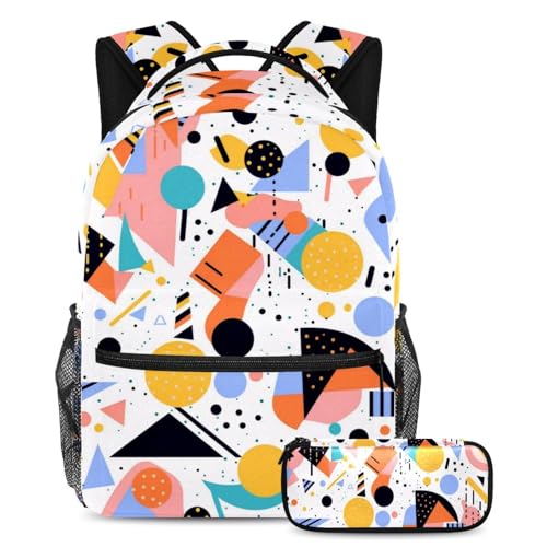 Sac à dos pour ados résistant avec trousse géométrique pour organiser les livres