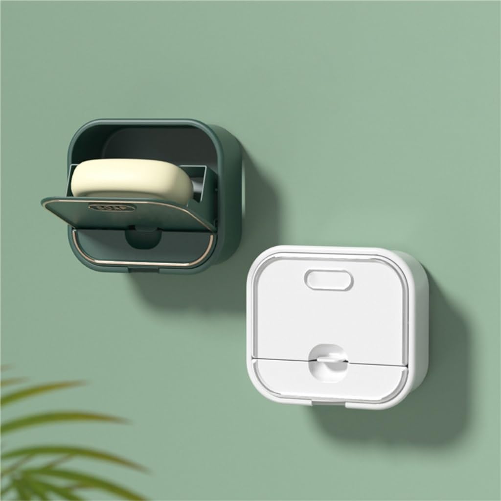 Mydelniczka, Pack of 2 Wall Mounted Draining With Cover White Green(White+green)