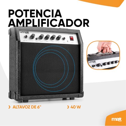 MAX GigKit - kit guitarra electrica para iniciación, amplificador de guitarra eléctrica de 40w, funda de transporte, afinador, cuerdas, palanca tremolo, correa, 2 puas, cable de 3m, Color Sunburst - imagen 3