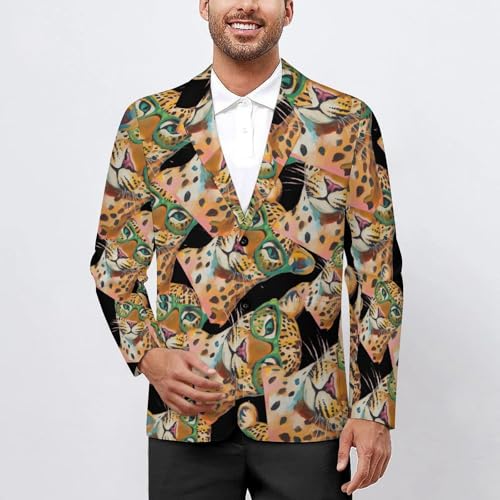 Leopard Wearing Green Glasses Men's Slim Suit Long-Sleeve Prom Tuxedo Classic Two Button Business Jacket2