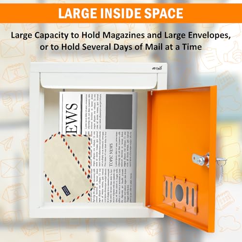 Image of JD FRESH Wall Mount A4 Size Letter Box /Mail Box /Suggestion Box /Complaint Box for Office /Post Box for Home gate with Clear Window View & Secure Key Lock - (Orange)