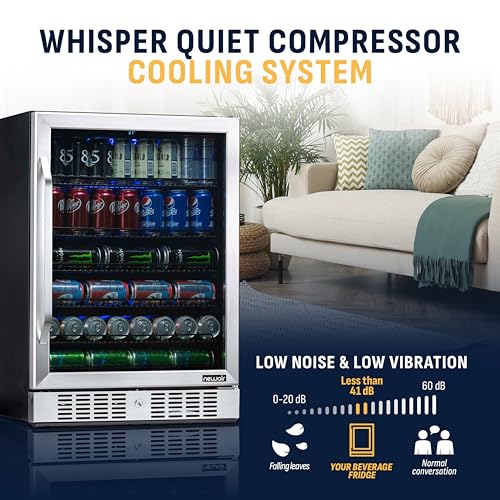 Image of NewAir Beverage Refrigerator with Glass Door | 177 Can Mini Fridge for Bedroom, Dorm, Office, or Gaming Setup | Soda, Beer, and Wine Cooler | Stainless Steel