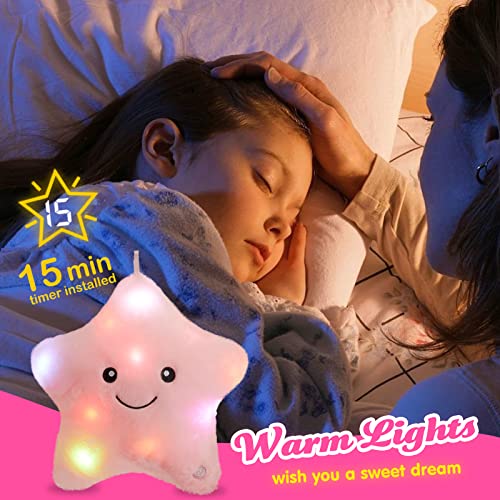 Wewill 9'' Led Twinkle Star Soft Plush Pillow Toys Glowing Stuffed Star Light Up Pillow Plush With Colorful Night Lights Birthday For Toddler Kids (Pink) #TOP4