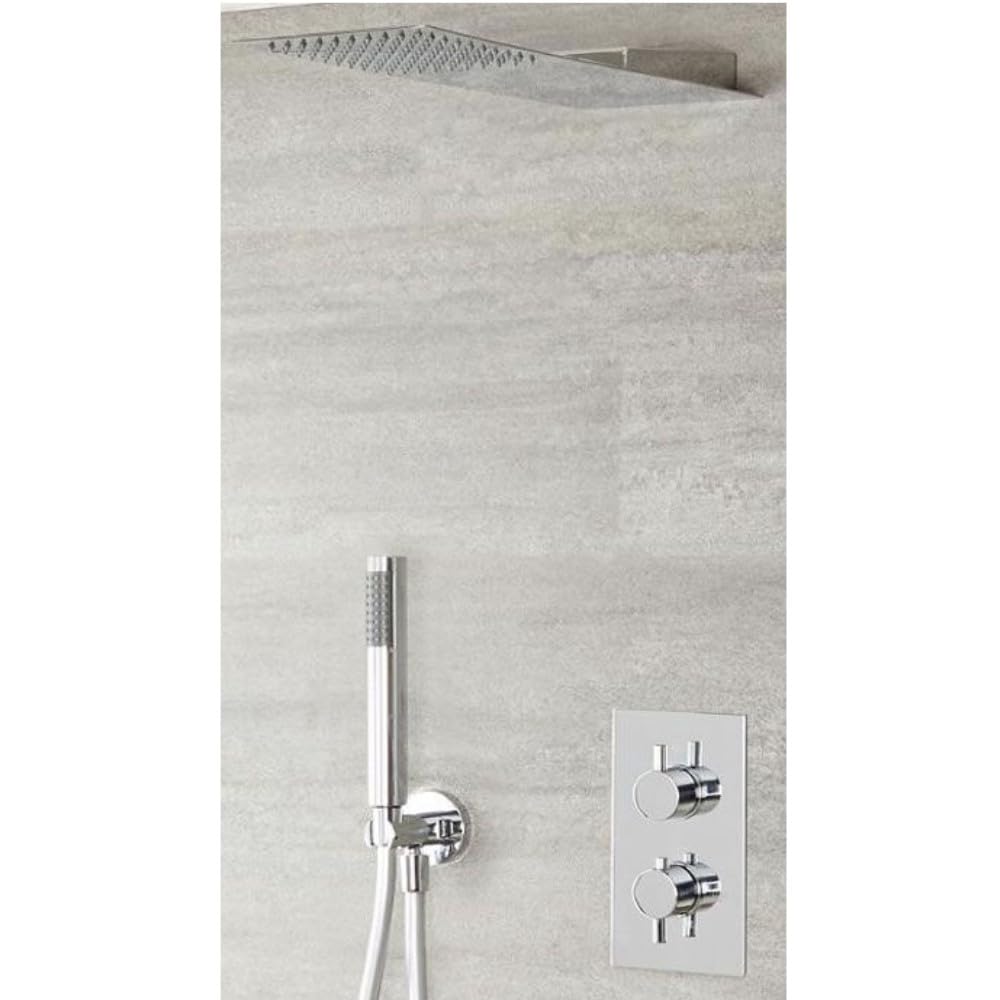 Milano Mirage Thermostatic Diverter Mixer Valve 200Mm X 487Mm Rainfall Shower Head Handset - Chrome