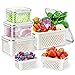 TBMax Contenitori per alimenti freschi per frigorifero, in plastica multipla per risparmiare prodotti, confezione da 4 contenitori per frutta e verdura con cesti di scarico, impilabili per frigorifero