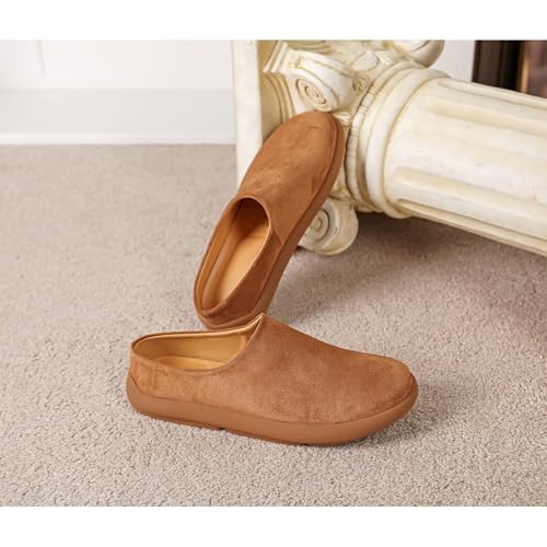 Image of LCQL Men Breathable Slides Slipper Leather Mules and Clog Summer Outdoor Indoor Flat Loafers Size 7-12